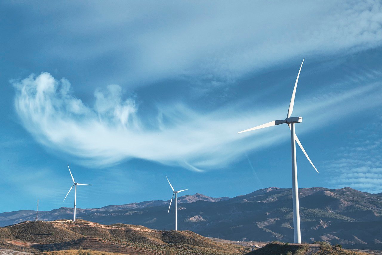 wind mills, energy, clouds