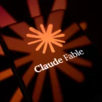 Smartphone screen displaying "Claude Fable" with an abstract, orange, radial design in the background.