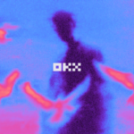 Blurred silhouette with birds in vibrant colors, OKX logo in center.