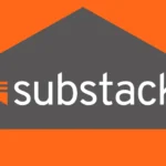 Substack logo with orange background and gray triangle, featuring stylized flag icon and text.