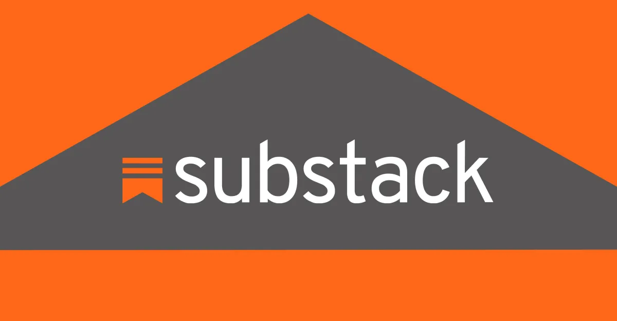 Substack logo with orange background and gray triangle, featuring stylized flag icon and text.