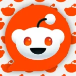 Reddit logo with orange background and repeating pattern of the logo in the background.