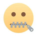 Emoji with a yellow face, brown eyes, and a closed zipper for a mouth, symbolizing silence or confidentiality.