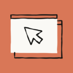 Stylized illustration of a computer cursor on overlapping windows, set against a solid orange background.
