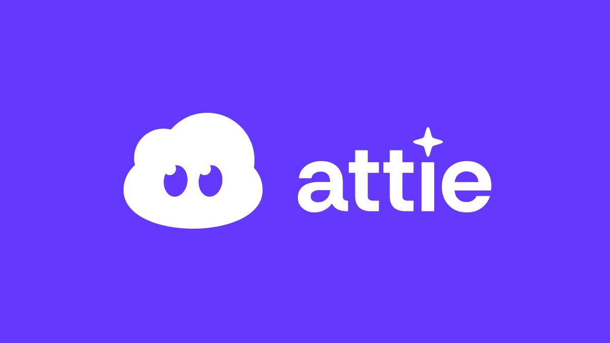 White cloud icon and "attie" text with a star on a blue background.