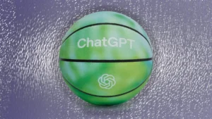 Green basketball with "ChatGPT" text and logo, textured background.