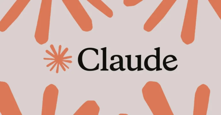 The word "Claude" in bold black text with orange asterisk designs on a light background.
