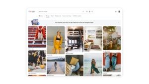 Google Images interface displaying various lifestyle and fashion photos with category tabs like "For you" and "Travel".