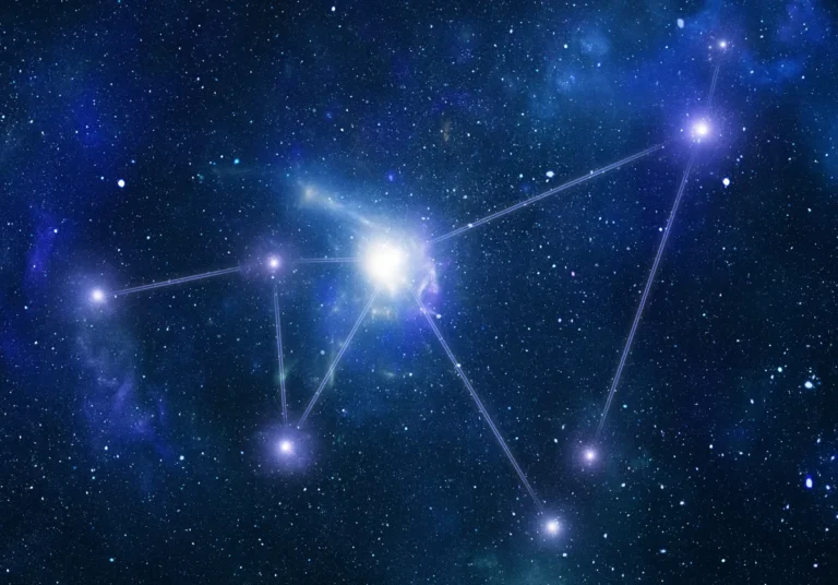 Bright constellation in a starry night sky with visible lines connecting the stars