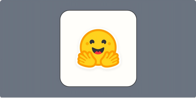 Smiling yellow emoji with open hands on a white square background, framed by a gray border.