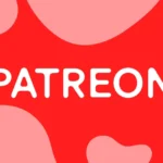Red and pink abstract background with the word "PATREON" in white, centered.