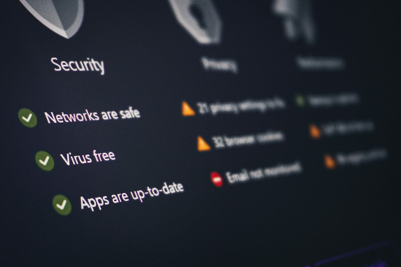 Privacy and security report showing period tracker data and cyber threat headlines