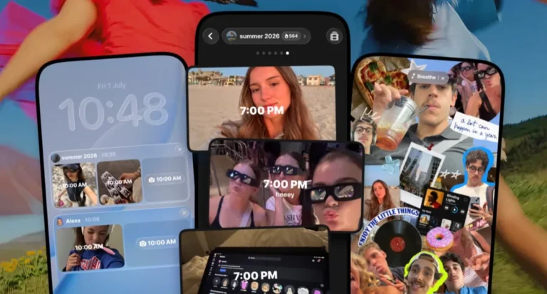 Collage of smartphone screens showing various social media posts and photos, including timestamps and user interface eleme...