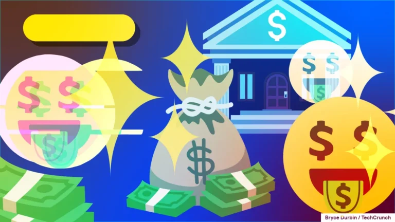 Colorful illustration of a bank, money bags, and dollar signs, symbolizing financial success and wealth.