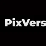 PixVerse logo with a gradient triangular icon and bold white text on a black background.
