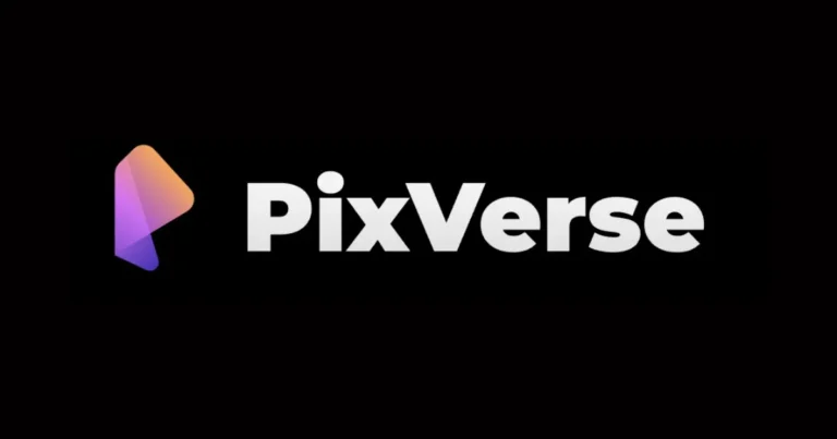 PixVerse logo with a gradient triangular icon and bold white text on a black background.