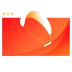 Abstract orange graphic with a stylized white kite icon in the center, surrounded by minimalist design elements.