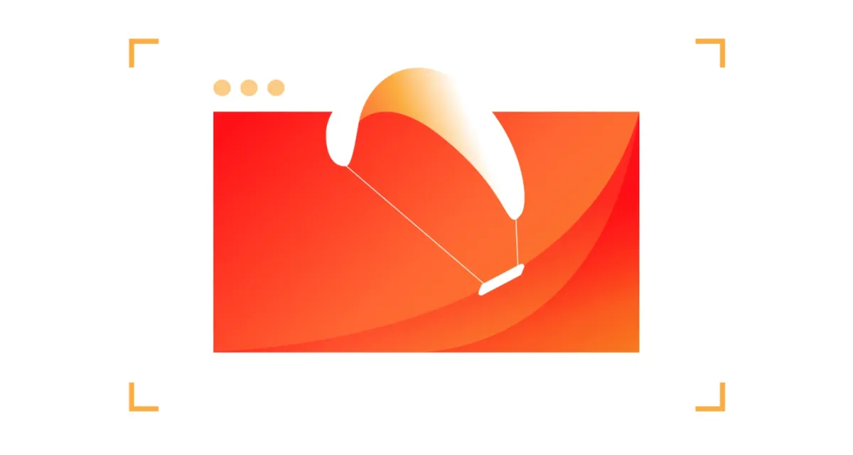Abstract orange graphic with a stylized white kite icon in the center, surrounded by minimalist design elements.