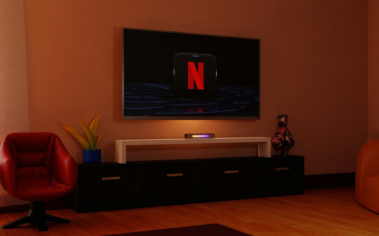 Roku AI channel shown on a television screen in a living room