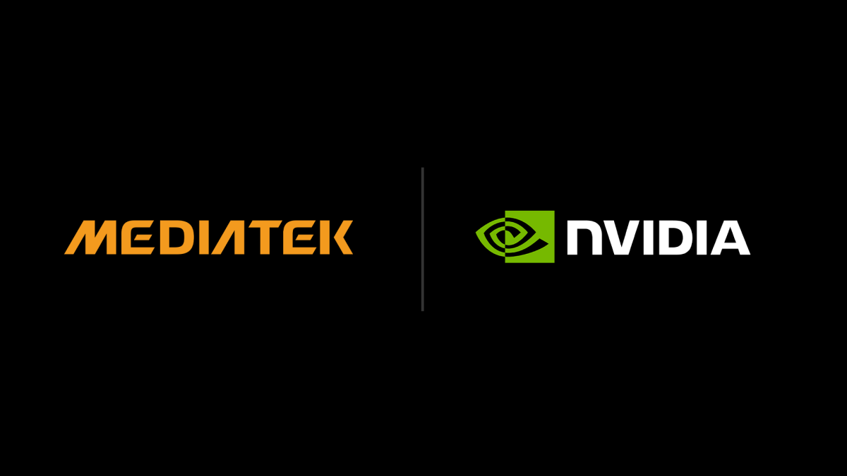 Mediatek and Nvidia logos side by side on a black background, separated by a vertical line.