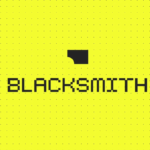 Blacksmith logo on bright yellow background with small black dots