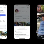 Three phone screens showing an Instagram profile labeled as AI-generated, with posts and a video of a person outdoors.