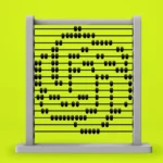 Abacus with black beads arranged in a spiral pattern on a bright yellow background.