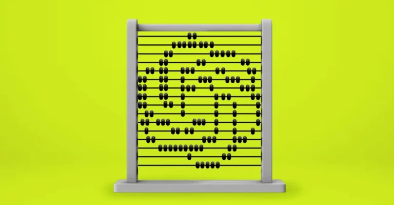 Abacus with black beads arranged in a spiral pattern on a bright yellow background.