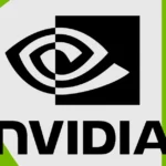 Nvidia logo with stylized eye symbol on a green and gray background.