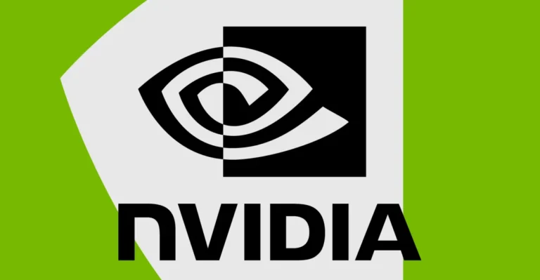 Nvidia logo with stylized eye symbol on a green and gray background.