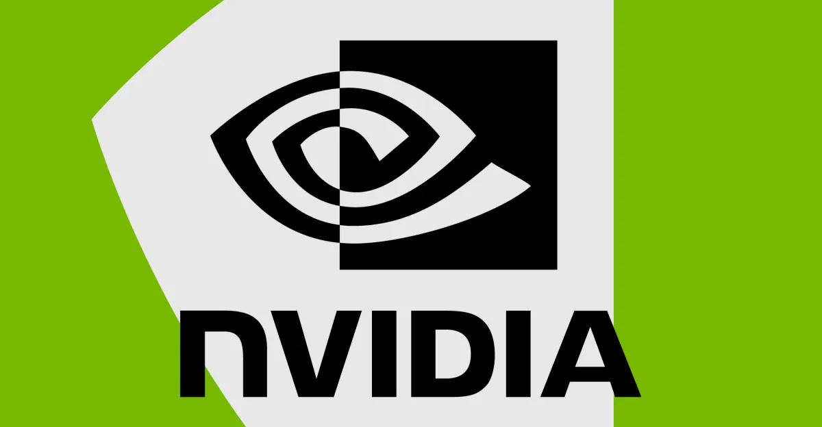 Nvidia logo with stylized eye symbol on a green and gray background.