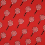Pattern of magnifying glasses on a red background, arranged diagonally and evenly spaced.