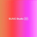 Gradient background with text "Suno Studio 2.0" centered, featuring a blend of orange, red, and pink hues.
