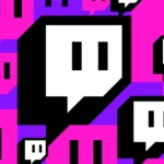 Twitch logo pattern on a vibrant pink and purple background, featuring multiple speech bubble icons.