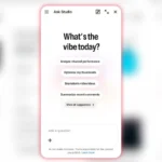 Ask Studio interface displaying options: analyze channel performance, optimize thumbnails, brainstorm video ideas, summari...