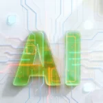 Green "AI" text on a digital circuit board background with glowing lines and geometric shapes.