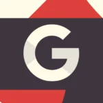 Large stylized letter G on a dark gray background with red and cream geometric shapes in the backdrop.
