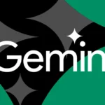 The word "Gemini" in white text with star shapes on a green and black abstract background.