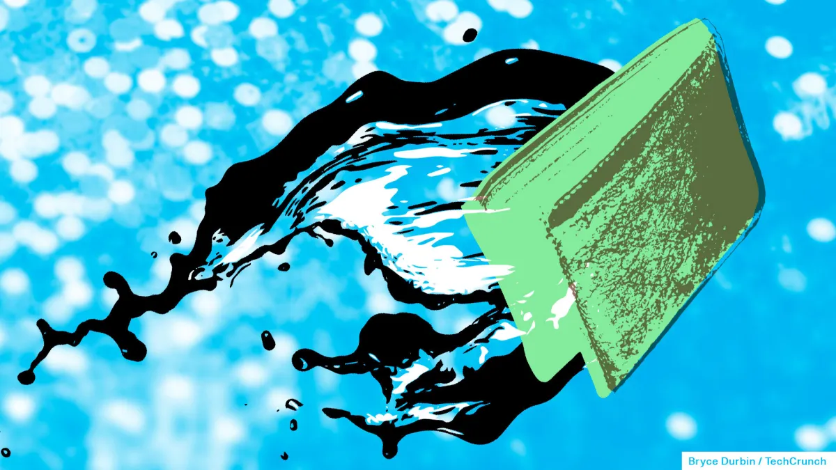 Abstract illustration of a green book with splashes of black and white against a blue bokeh background.