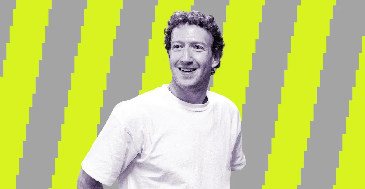 Person in a white t-shirt smiling against a background of alternating gray and neon yellow vertical stripes.