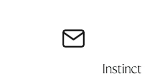 Envelope icon centered on a white background with the word "Instinct" in the lower right corner.