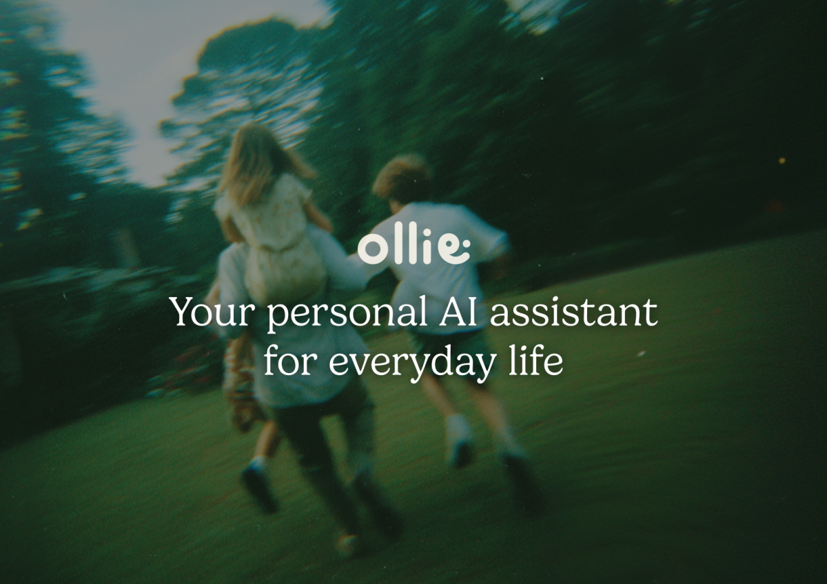 Two children running outdoors, blurred motion. Text reads: "Ollie: Your personal AI assistant for everyday life.