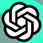 OpenAI logo with an abstract green and gray background.