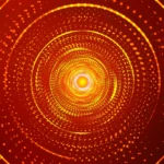 Glowing concentric circles of yellow dots on a red background, forming a tunnel-like pattern with a bright center.