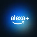 Alexa+ logo with Amazon arrow on a blue gradient background