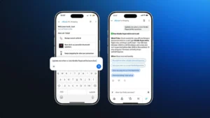 Two smartphones display Alexa shopping interface with alerts for Kindle Paperwhite launches on a blue background.