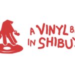 Red illustration of a hand on a vinyl record with text "A Vinyl Bar in Shibuya" on a white background.