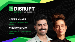 TechCrunch Disrupt 2026 banner with two people, names and titles, event dates Oct 13-15, San Francisco.