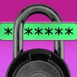 Padlock with green password bar displaying asterisks on a purple gradient background