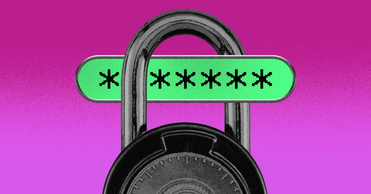 Padlock with green password bar displaying asterisks on a purple gradient background